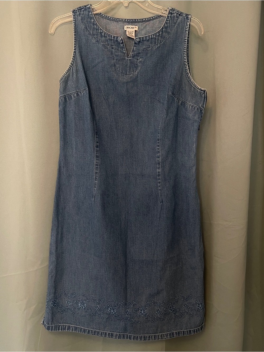Vintage 90’s Cherokee Denim Sleeveless Midi Dress Size Medium 100% Cotton